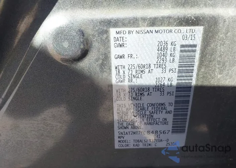 2015 Nissan Rogue Sl z USA, uszkodzony, nr VIN 5N1AT2MT7FC848567
